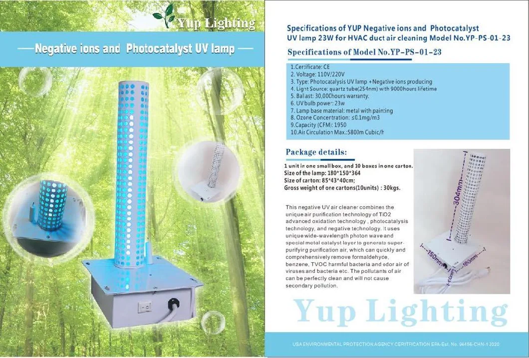 2022 Negative Ions Photocatalyst UVC, UV Cleanser Indoor Air Dust HAVC Lights Germicidal Ultraviolet Lamp Air Cleaner Air Ducts UV Light Sterilizer